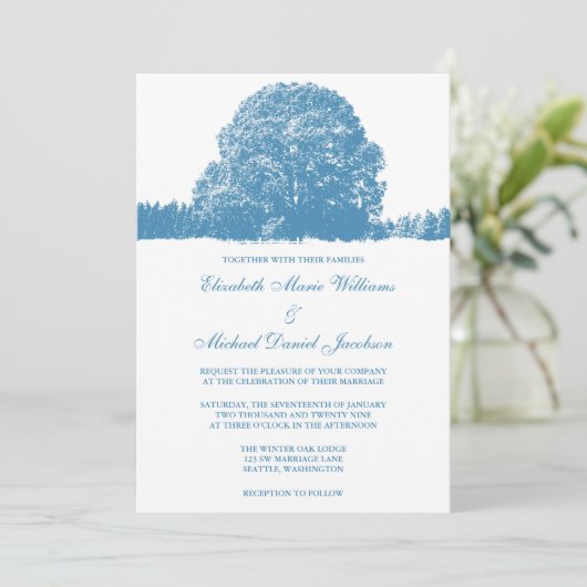 Winter Oak Tree Weddenschap Kaart (Staand voorkant)