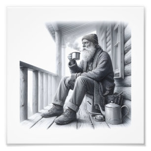 Winter Ochtend Koffie Rustiek Zwart & Wit Foto Afdruk