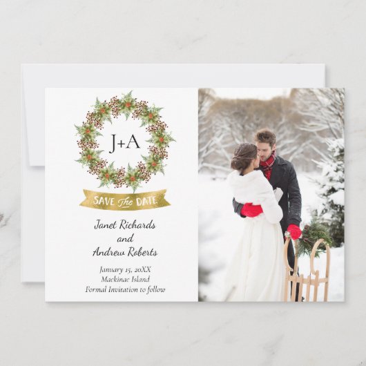 Winter- of kerstfoto's Bewaar de datum Save The Date (Voorkant)