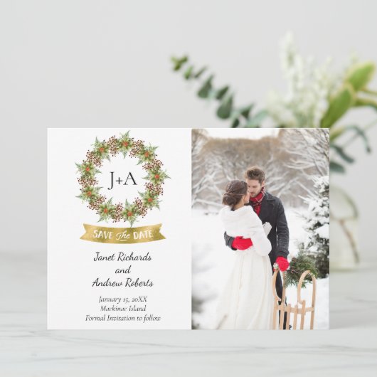 Winter- of kerstfoto's Bewaar de datum Save The Date (Staand voorkant)