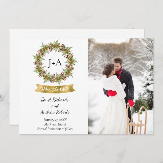 Winter- of kerstfoto's Bewaar de datum Save The Date (Voorkant / Achterkant)