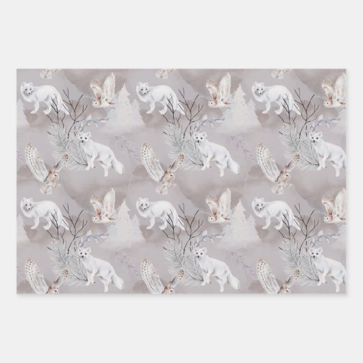 Winter of Kerstland Fox Owl Elegant Inpakpapier Vel (Voorkant 2)