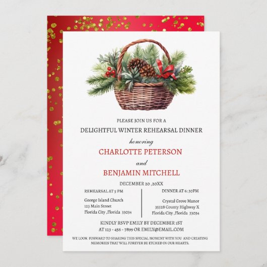 Winter of Kerstmis bruiloft repetitie diner Kaart (Voorkant / Achterkant)