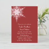 Winter Offset Snowflake 16th Birthday Invite red Kaart (Staand voorkant)