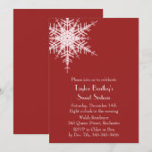 Winter Offset Snowflake 16th Birthday Invite red Kaart (Voorkant / Achterkant)