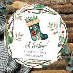 Winter Oh Baby Christmas Stocking Baby shower Servet<br><div class="desc">Winter Waterverf Hallo Baby Forest Christmas Cottage thema baby shower. Geweldig voor het winterseizoen. Laten we iets unieks bouwen voor uw baby shower! Aangepaste,  gepersonaliseerde,  bewerkbare download,  waterverf,  winter,  kerst,  kous,  vakantie. grillige illustratie</div>