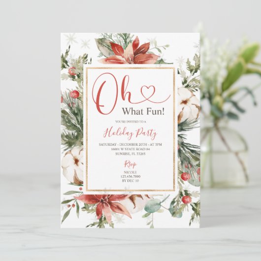 Winter Oh Wat een leuk kerstfeest met bloemen Kaart (Staand voorkant)