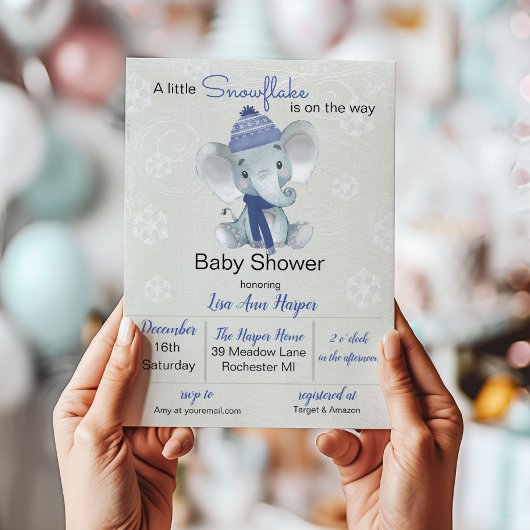 Winter Olifant Baby Shower Uitnodiging