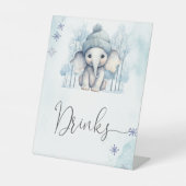 Winter Olifant Boy Baby shower Drinken Reclamebord Met Voetstuk (Voorkant)