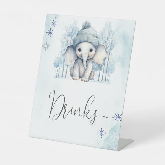 Winter Olifant Boy Baby shower Drinken Reclamebord Met Voetstuk (Voorkant)
