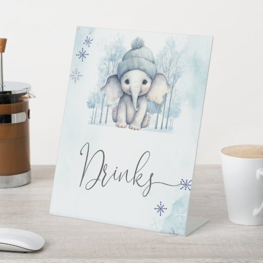 Winter Olifant Boy Baby shower Drinken Reclamebord Met Voetstuk (Insitu)