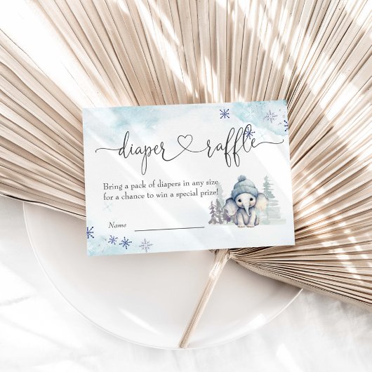 Winter Olifant Boy Baby shower Luier Raffle Informatiekaartje