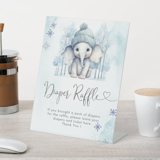 Winter Olifant Boy Baby shower Luier Raffle Reclamebord Met Voetstuk (Insitu)