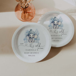 Winter Olifant Boy Baby shower Papieren Bordje