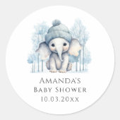Winter Olifant Boy Baby shower Ronde Sticker (Voorkant)