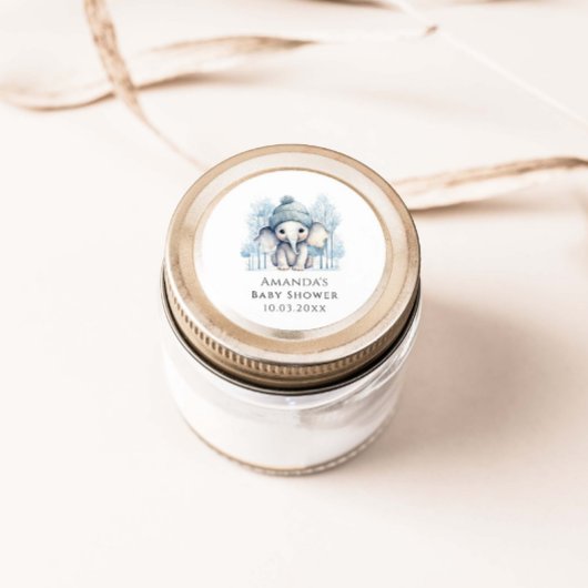Winter Olifant Boy Baby shower Ronde Sticker
