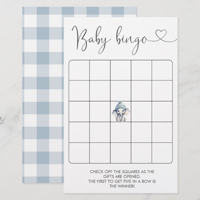 Winter Olifant Jongen Baby Bingo Spel (Voorkant / Achterkant)