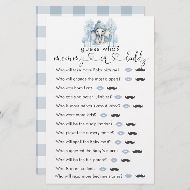 Winter olifant jongen Baby shower "Raad eens wie"  (Voorkant / Achterkant)