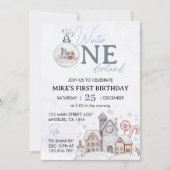 Winter Onderland Boy 1e verjaardag Uitnodiging (Voorkant)