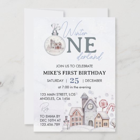 Winter Onderland Boy 1e verjaardag Uitnodiging (Voorkant)