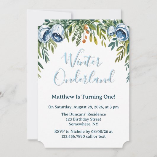 Winter Onderland Boys 1st. Birthday Party Kaart (Voorkant)