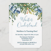 Winter Onderland Boys 1st. Birthday Party Kaart (Voorkant / Achterkant)