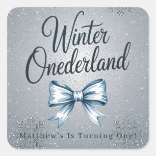 Winter Onderland Boys 1st. verjaardagsfeestje Vierkante Sticker