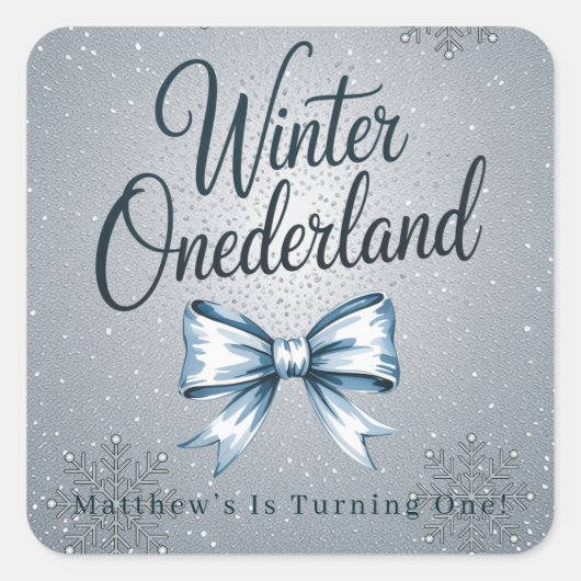 Winter Onderland Boys 1st. verjaardagsfeestje Vierkante Sticker (Voorkant)