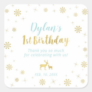 Winter onderland, Custom Gold 1st verjaardagsstick Vierkante Sticker