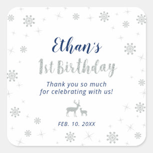 Winter onderland, Custom Silver Navy 1e verjaardag Vierkante Sticker
