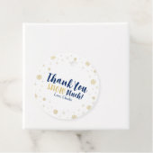 Winter onderland, goud & marine 1e verjaardagsfees bedankjes labels (In situ)