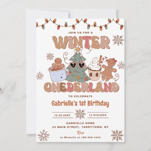 Winter Onderland Groovy Kerstmis Verjaardagsfeest Kaart (Voorkant)