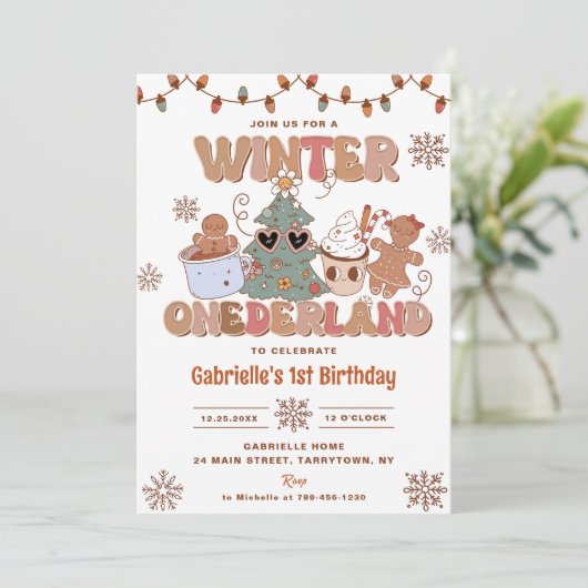 Winter Onderland Groovy Kerstmis Verjaardagsfeest Kaart (Staand voorkant)