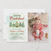 Winter Onderland Kerstboom 1e Verjaardagsfeest Kaart (Voorkant)