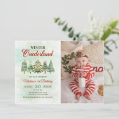 Winter Onderland Kerstboom 1e Verjaardagsfeest Kaart (Staand voorkant)