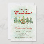 Winter Onderland Kerstboom 1e Verjaardagsfeest Kaart (Voorkant)