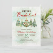 Winter Onderland Kerstboom 1e Verjaardagsfeest Kaart (Staand voorkant)