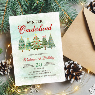 Winter Onderland Kerstboom 1e Verjaardagsfeest Kaart