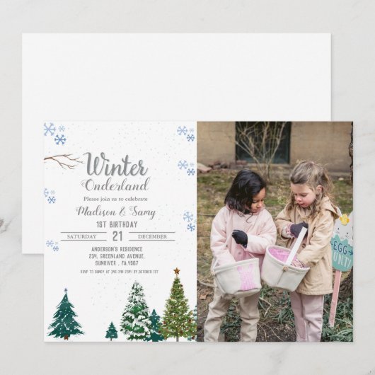 Winter onderland Kerstmis Verjaardagsfeest Kaart (Voorkant / Achterkant)