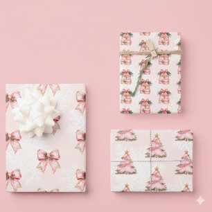 Winter Onderland Meisje 1e Verjaardag Roze Inpakpapier Vel