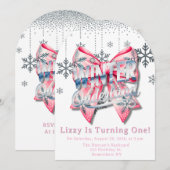 Winter Onderland Meisje 1e. Verjaardagsfeestje in  Kaart (Voorkant / Achterkant)