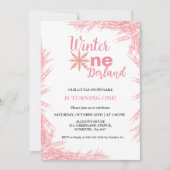 Winter Onderland Meisje Eerste Verjaardagsfeest Kaart (Voorkant)