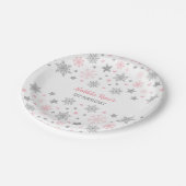 Winter Onderland Pink Silver Snowflake Birthday Papieren Bordje (Gekanteld)
