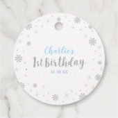 Winter onderland, Silver & Blue 1e verjaardagsfees Bedankjes Labels (Achterkant)