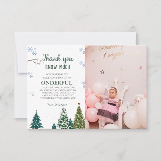 Winter onderland Sneeuwvlok Dank u Verjaardag Kaar Bedankkaart (Voorkant)