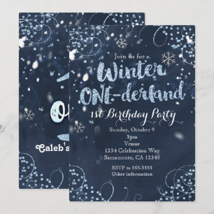 Winter ONE-derland 1e verjaardagsfeest uitnodiging