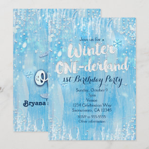 Winter ONE-derland 1e verjaardagsfeest uitnodiging