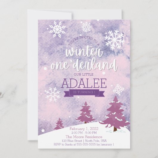 Winter One-derland 1st Birthday Party Invitation Kaart (Voorkant)