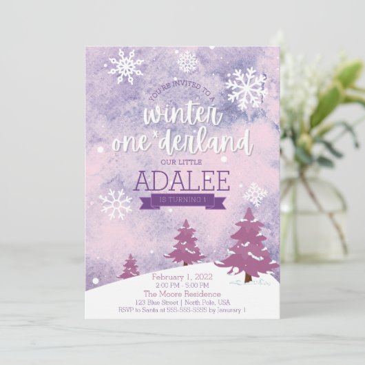 Winter One-derland 1st Birthday Party Invitation Kaart (Staand voorkant)