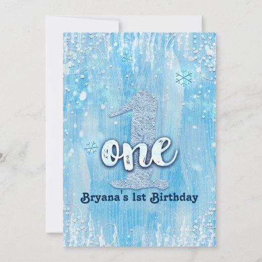 Winter ONE-derland 1st Birthday Party Uitnodiginge Kaart (Achterkant)